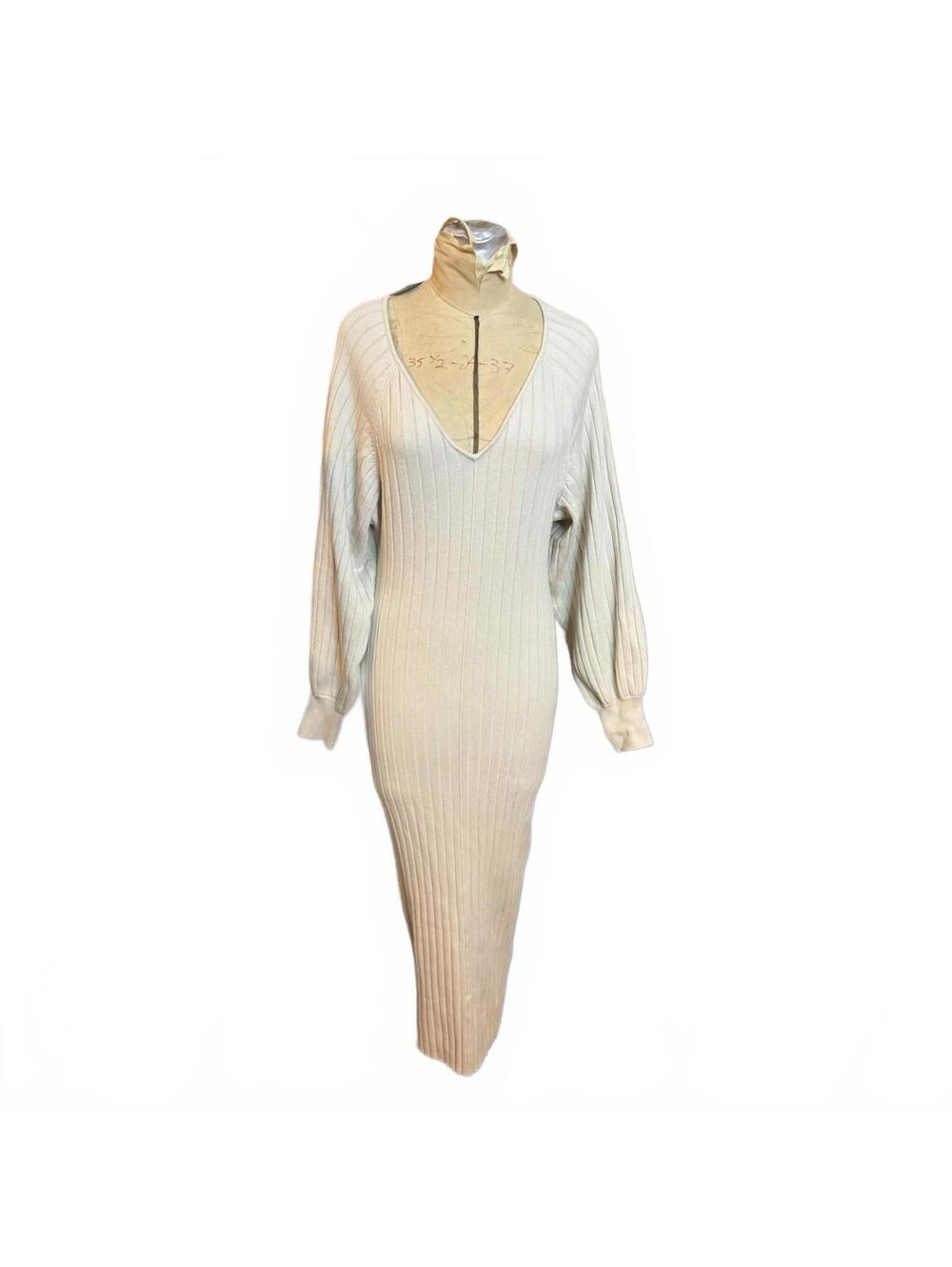 Free People Cream Ribbed Knit Midi Sweater Dress